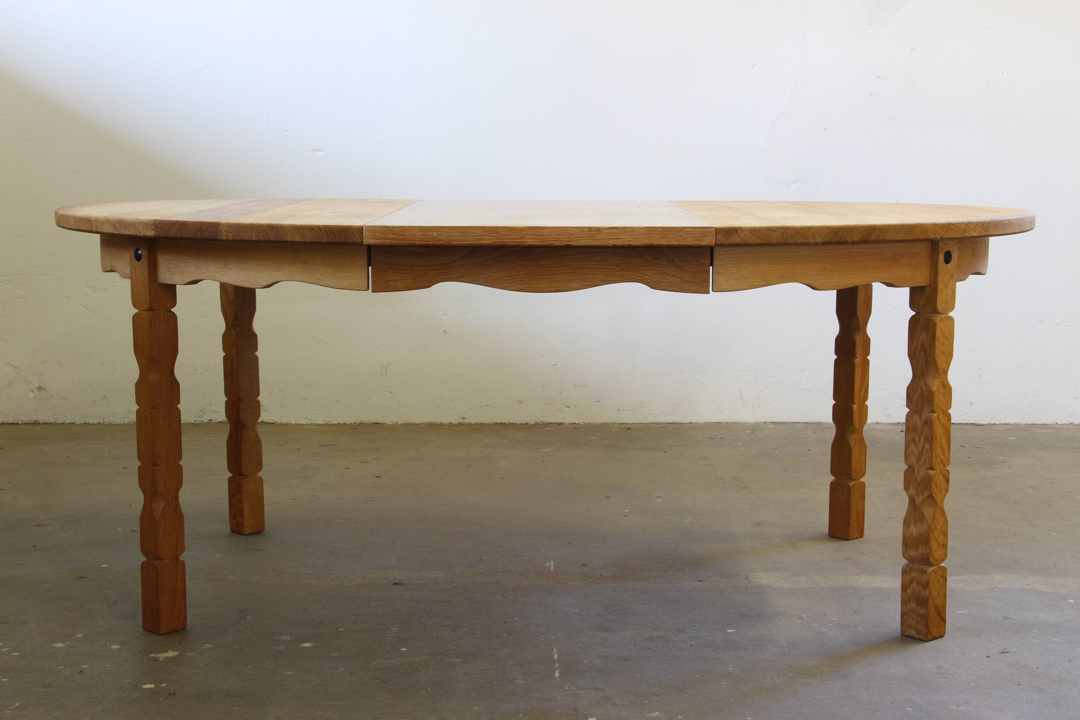 1960s vintage brutalist Danish extending oak dining table style Henning Kjærnulf