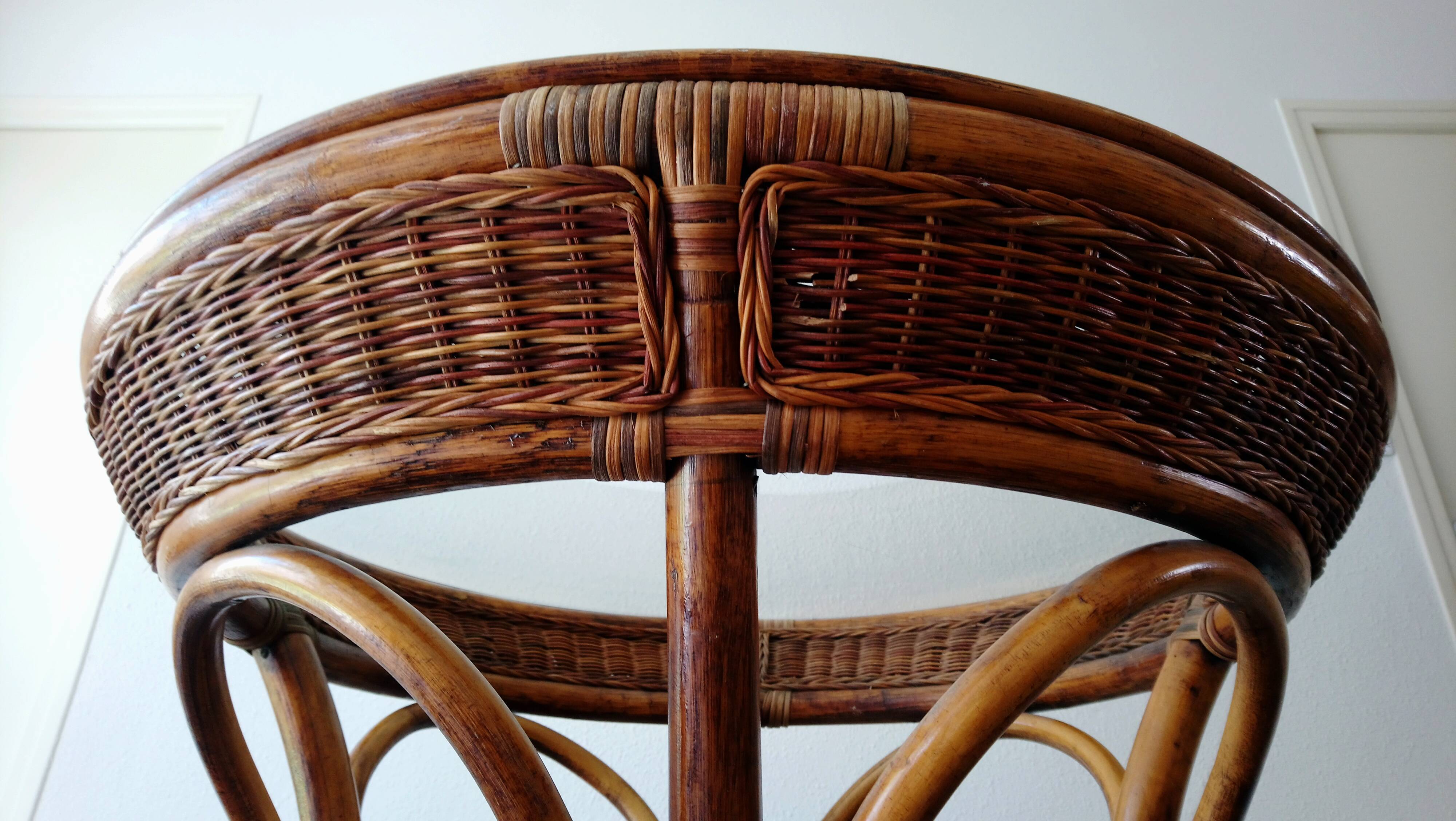 High table in rattan and wicker of the 1970s