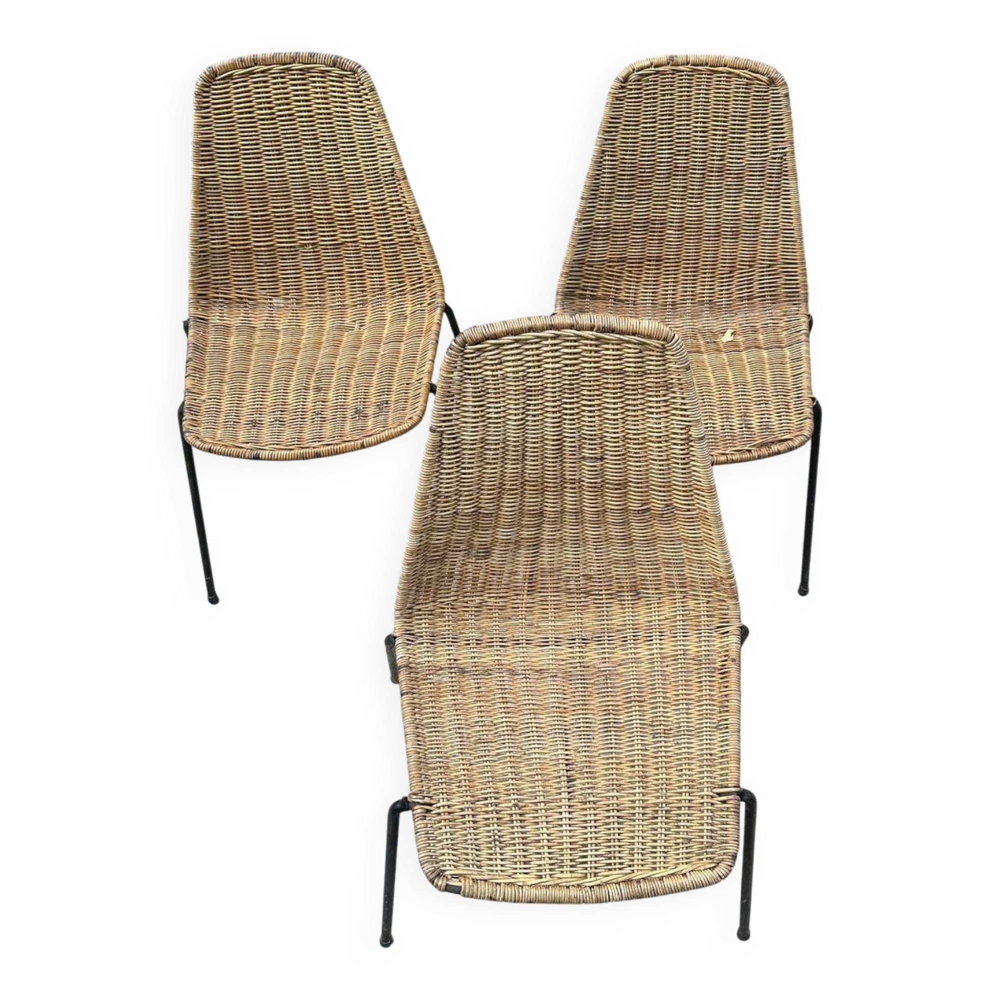 Woven rattan and metal chairs - 1950s/1960s