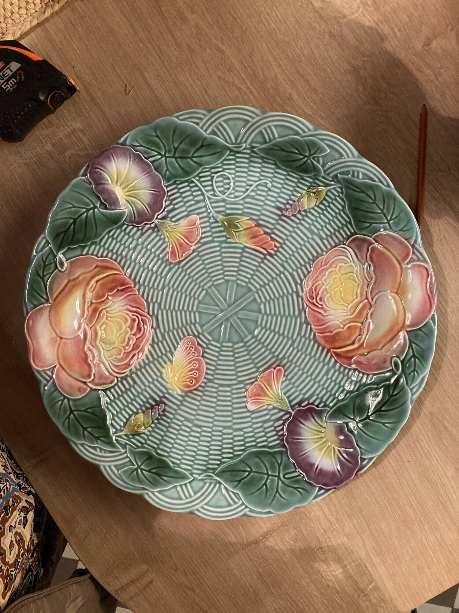 Plat faience slurry Geneviève Lethu - vintage 80s
