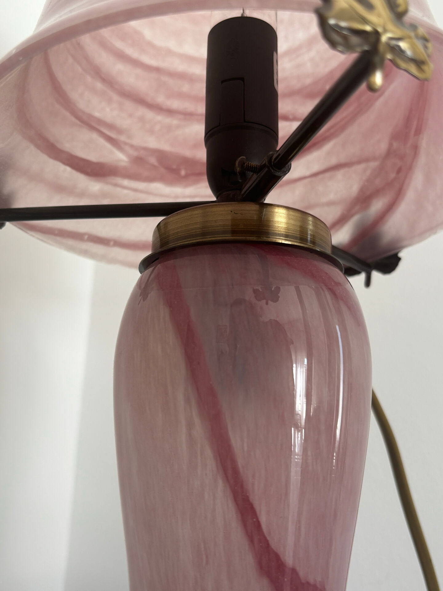 Vintage pink glass table lamp – Mushroom shade and base in