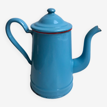 enamelled metal coffee maker in sky blue and red early twentieth century