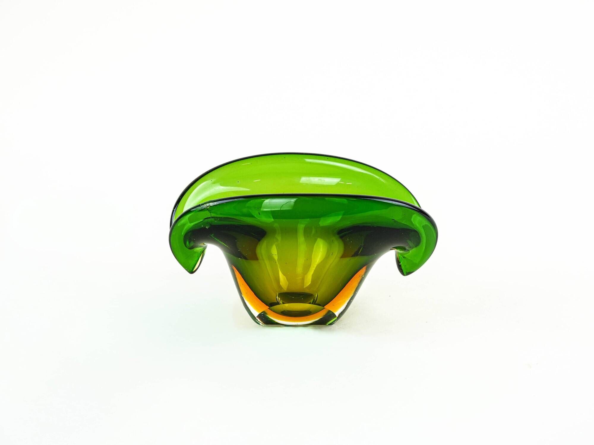 Sommerso glass platter in green and yellow, Murano, Italy, 1960s