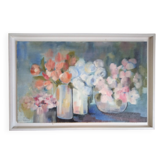 Impressionist still life with flowers, oil on canvas signed and framed