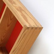 Mid-century wall shelf with mirror / 1970s / maritime pine / Danish modern design / red-orange