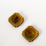 Ceramic and green leather ashtray, abstract patterns, black and brown, design, 1960.