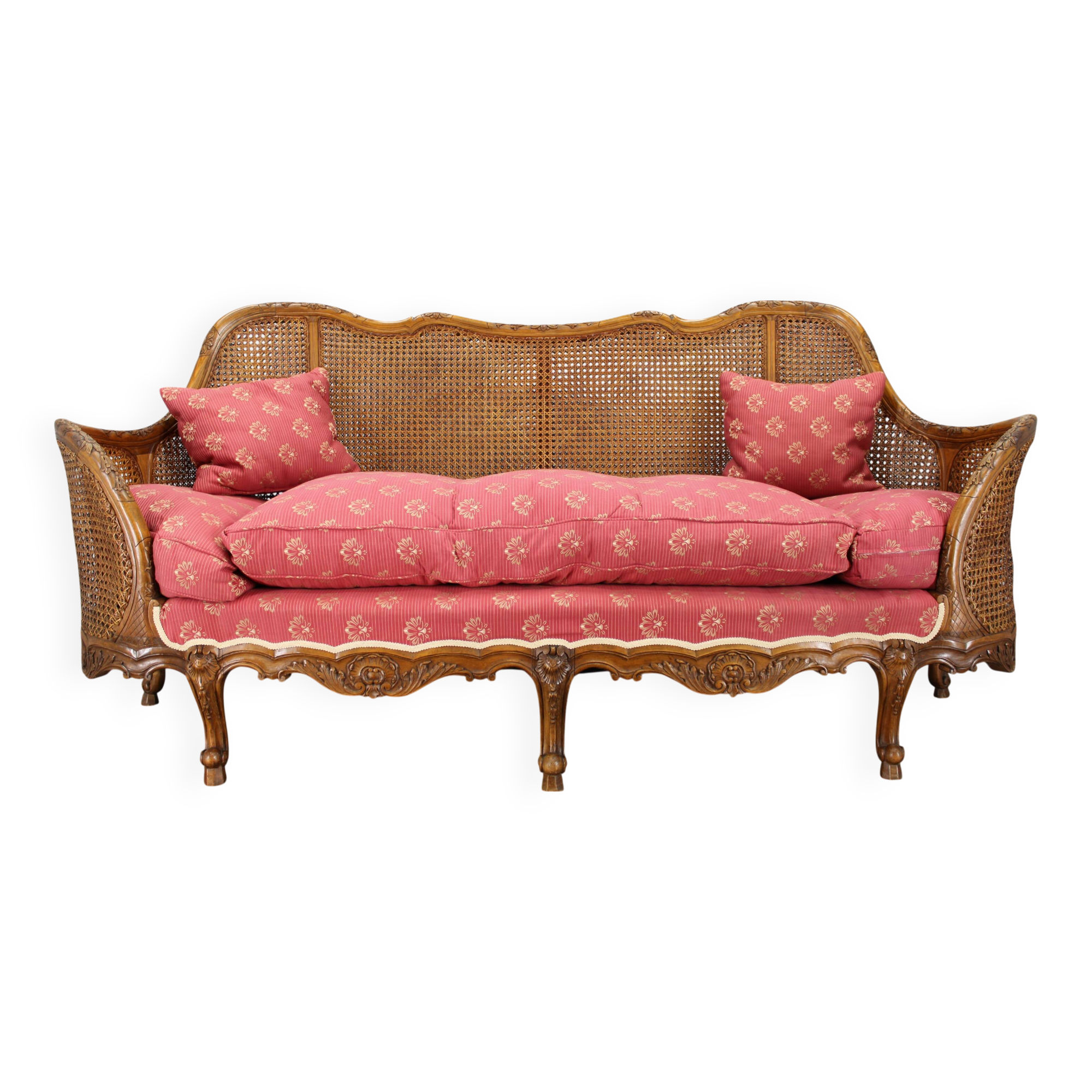 Antique Carved Sofa with Cane Sides , Czechoslovakia