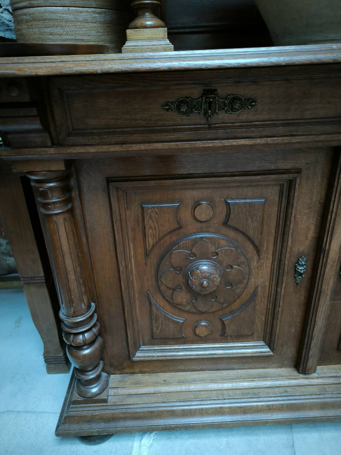 Two-part solid oak buffet circa 1880