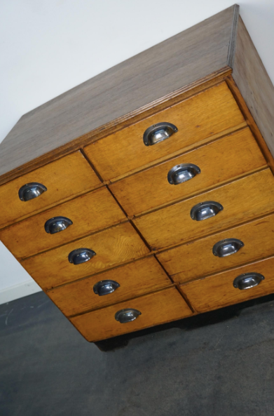 Apothecary cabinet or bank of drawers in oak and German pine mid-twentieth century