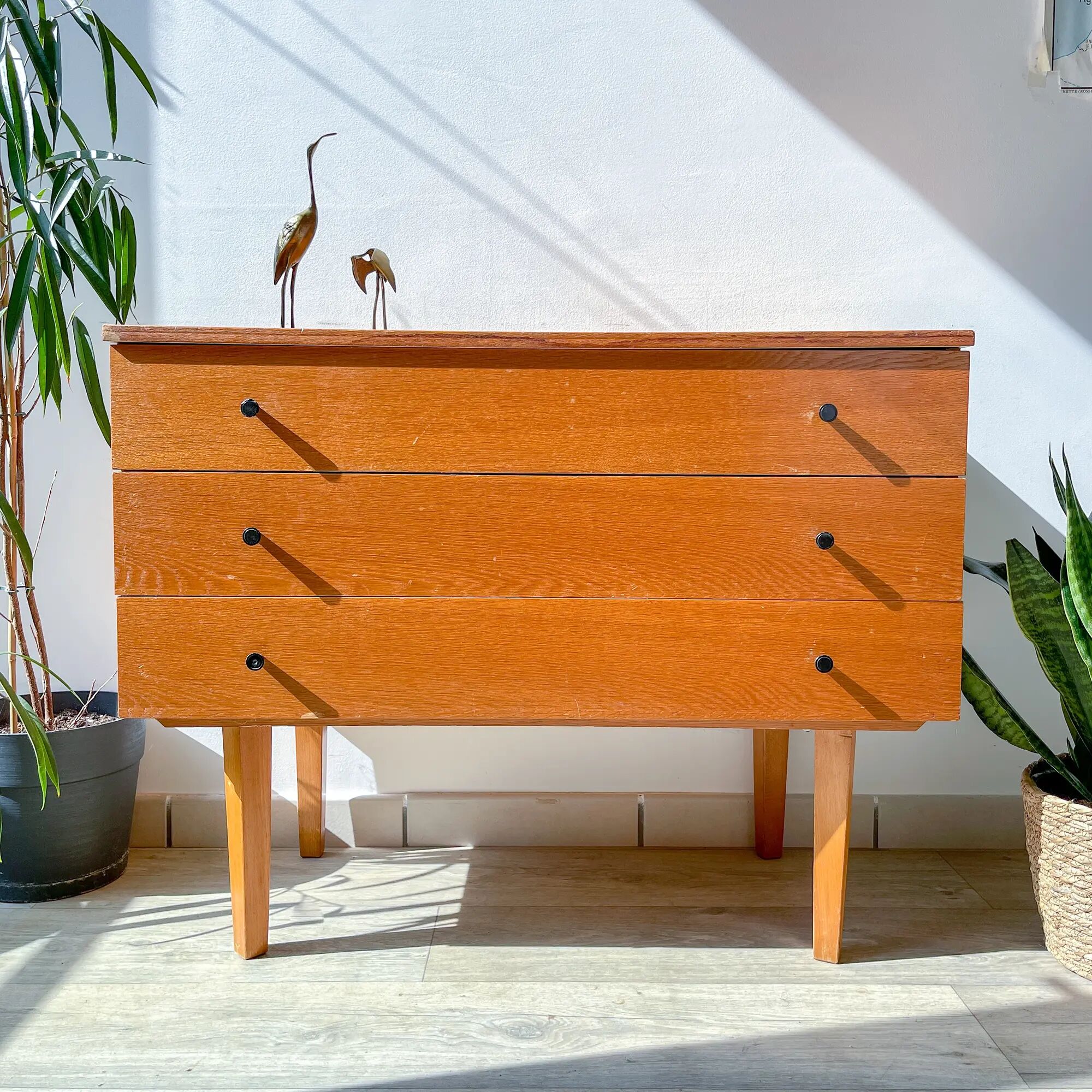 Vintage Scandinavian commode from the 1950s – Wooden furniture with 3 drawers, Nordic furniture, retro storage.