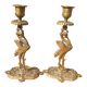 Bougeoirs en bronze, héron , Art déco orientaliste