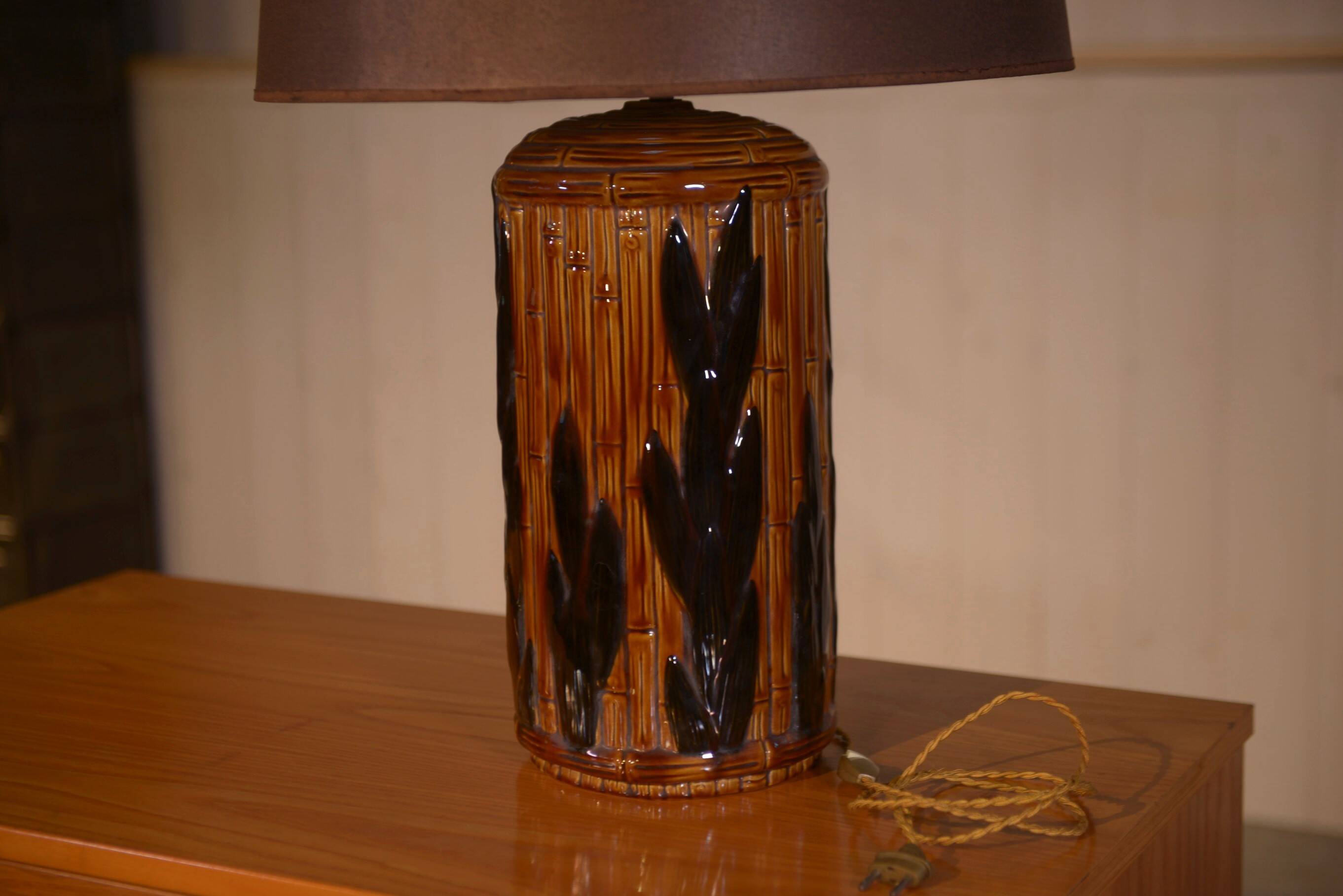 Ceramic lamp with bamboo decor, 1960s