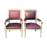 Pair of grey Louis XVI-style armchairs with inverted tapestry.