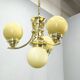 Art Deco Brass and Opaline Glass Chandelier, 1930s