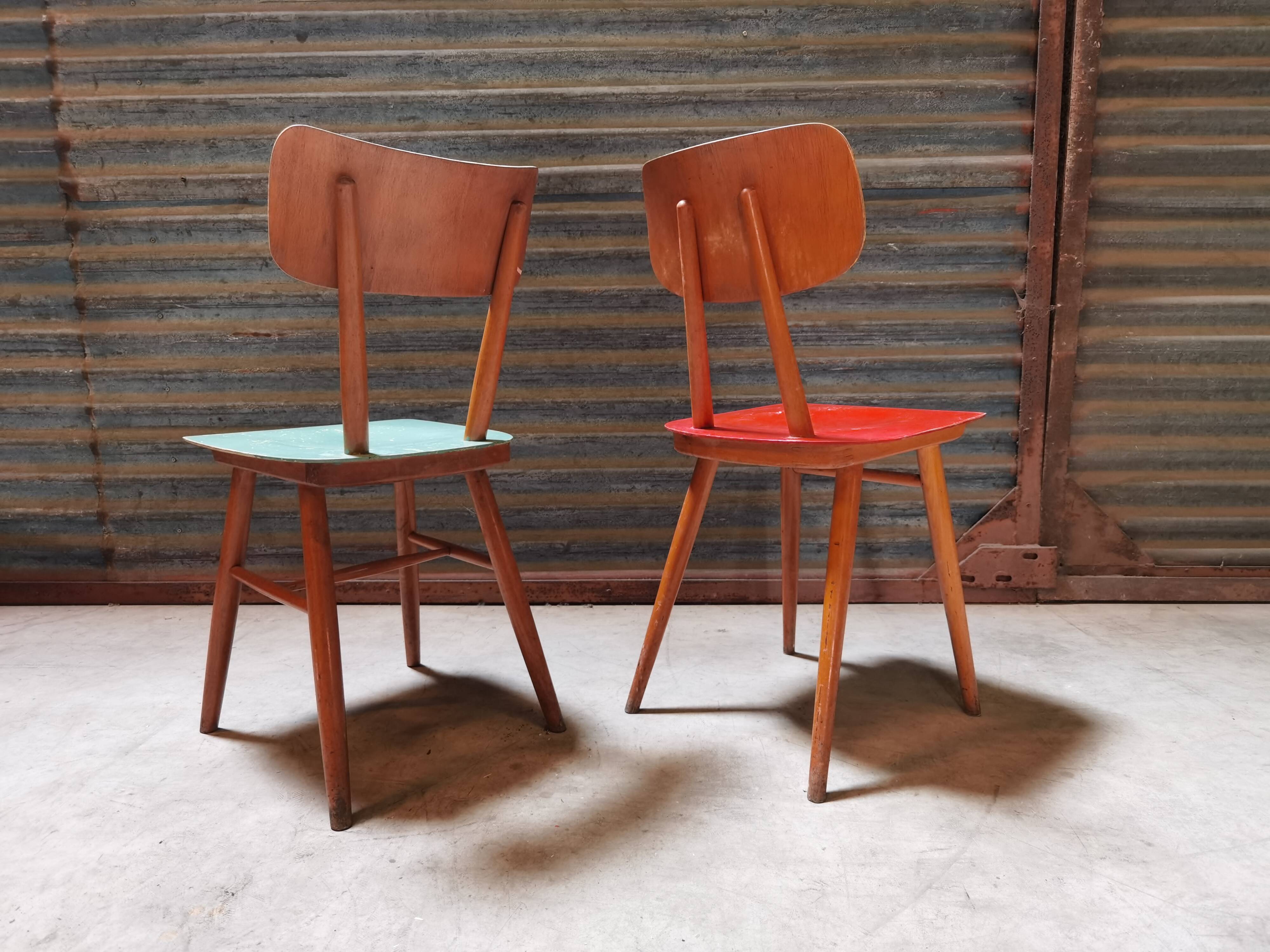 Pair of wooden chairs ton czech republic 1960