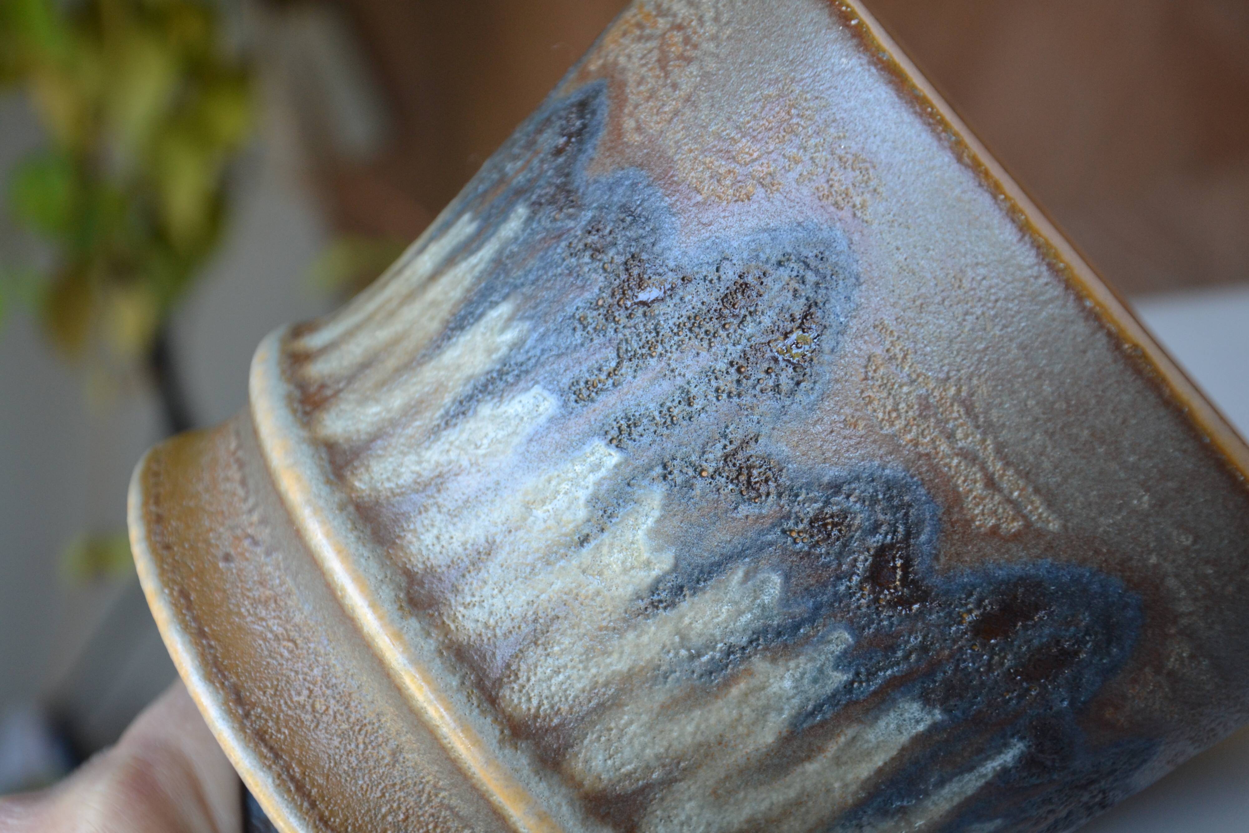 Original vintage flamed stoneware vase