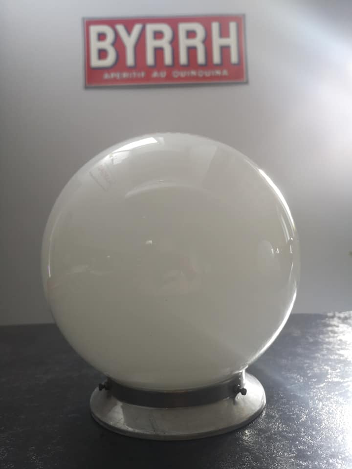 Old ceiling lamp opaline globe white metal base Art Deco 1930 ø 20 cm