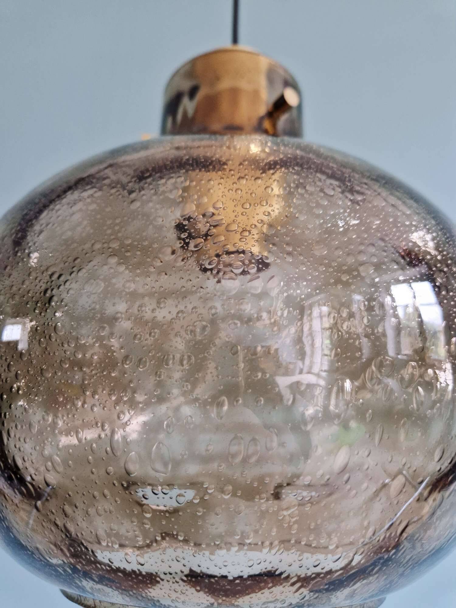 Pair of honeycomb smoked glass pendants, Glasshütte Limburg, 1970