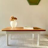 Restored antique coffee table – Natural oak and cream legs