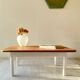 Restored antique coffee table – Natural oak and cream legs