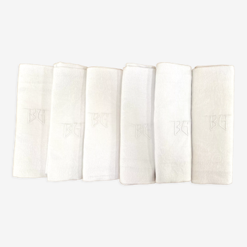 Set de 6 serviettes monogramme BG en coton damassé