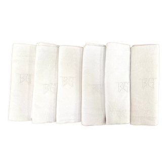 Set de 6 serviettes monogramme BG en coton damassé