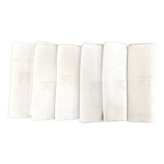 Set of 6 BG monogram damask cotton towels