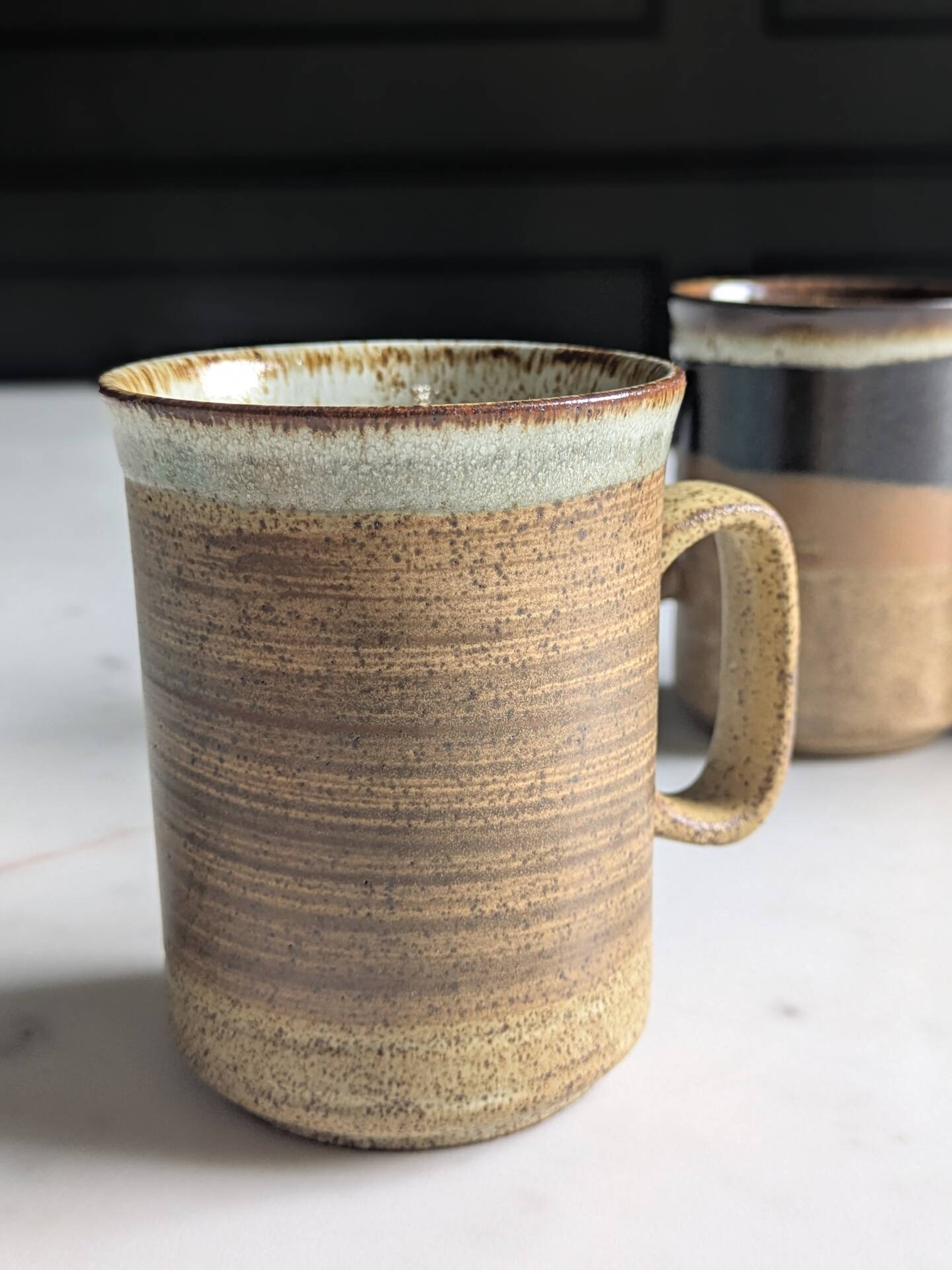 Set of brutalist mugs ''Buchan ceramics Scotland'' from the 1970s.