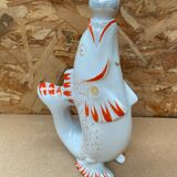 Ancienne bouteille forme poisson blanc orange vintage