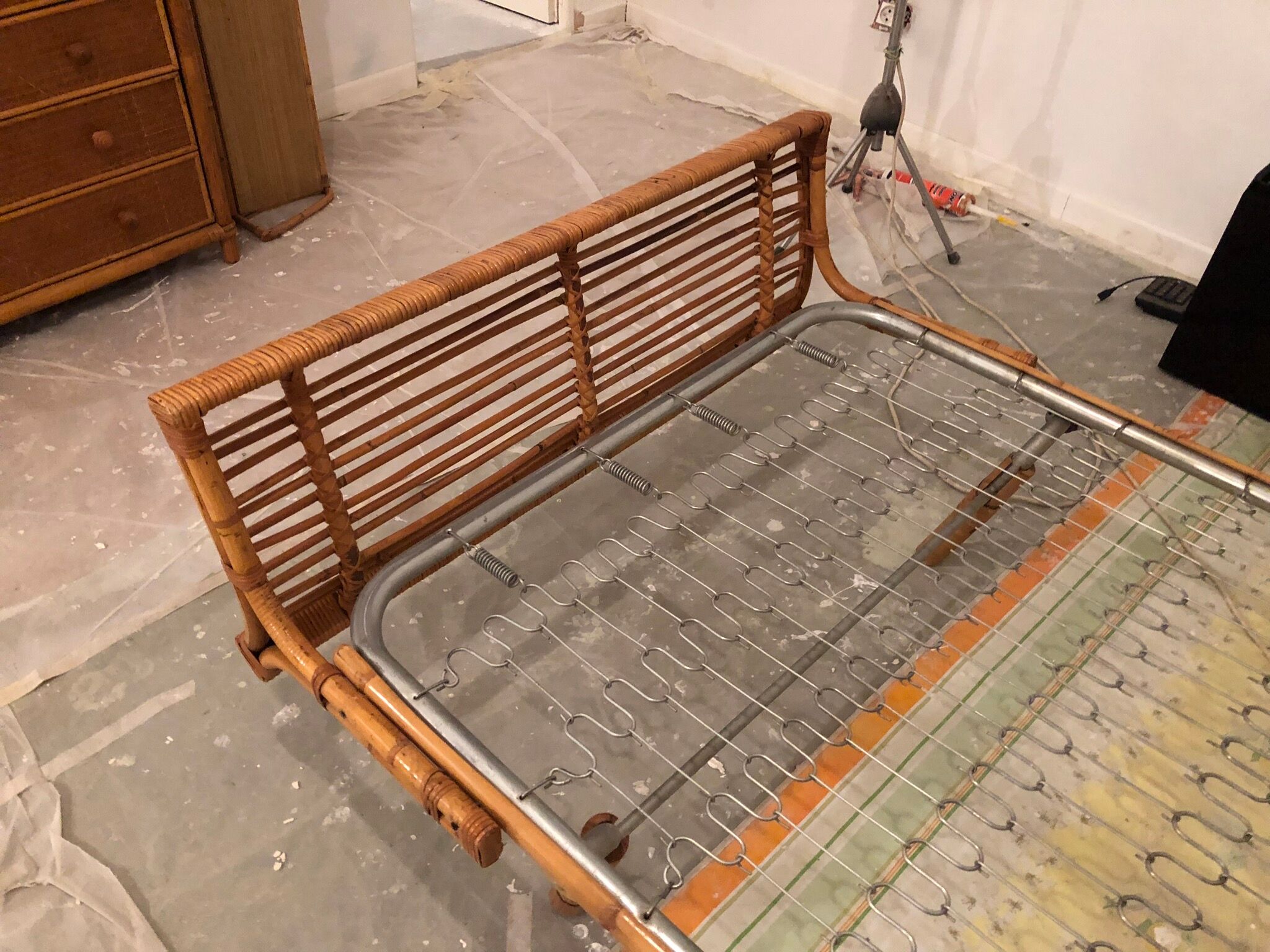 With integrated nightstands vintage rattan bed