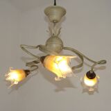 Stunning Italian Vintage 3 Light Tole Chandelier with Blown Glass Shades 4646