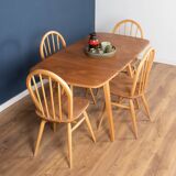 Retro Blonde Ercol Model 383 Dining Table & Four Model 370 Windsor Kitchen Dining Chairs