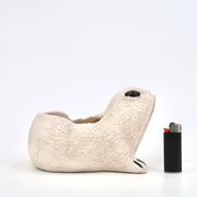 White ceramic frog flower pot by Jean Roger