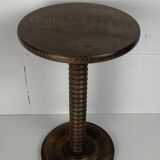 Brutalist Wood Turned Wine Press Side Table in the style of Charles Dudouyt