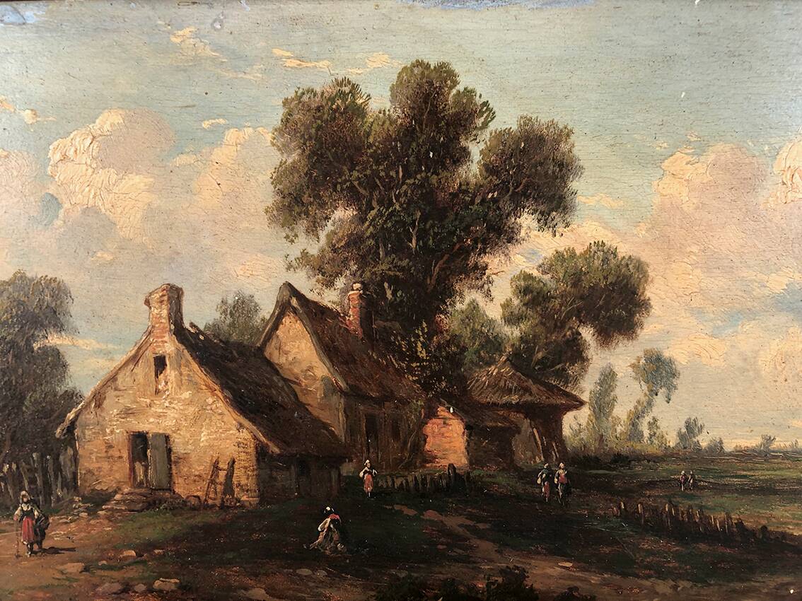 Godchaux. Oil on panel, animated landscape. 19th century