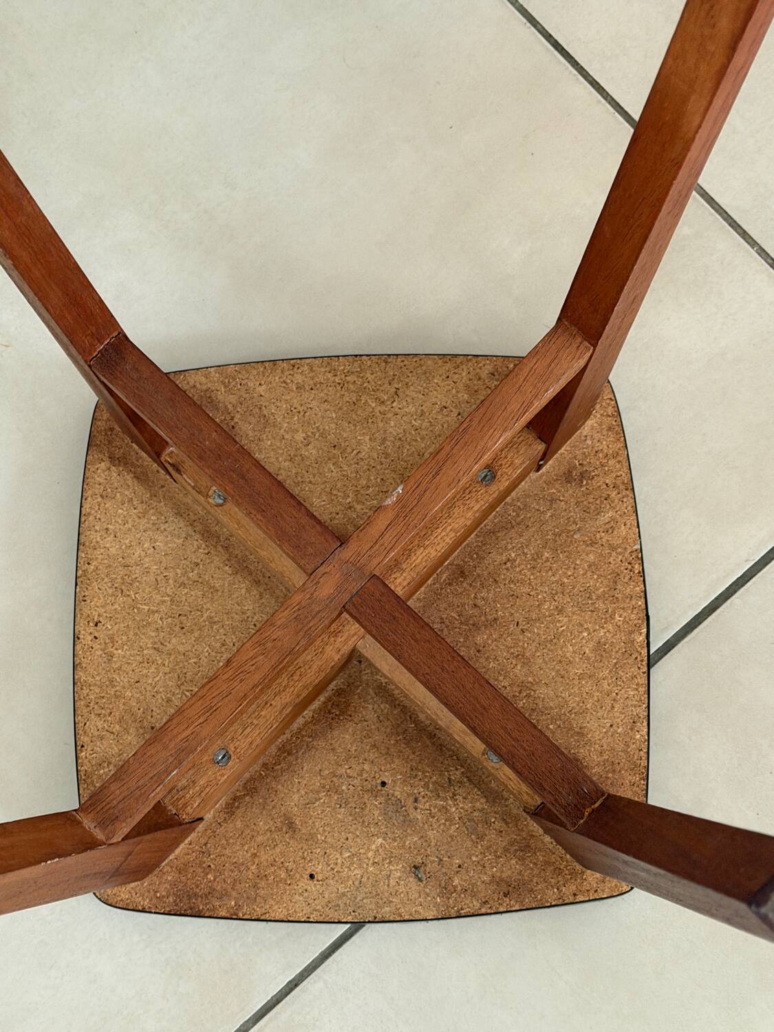 Tabouret en bois et Formica vintage