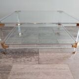 Table basse vintage en verre et laiton par Charles & Hollis Jones, 1970s