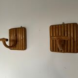 Pair patere vintage bamboo