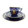 Tasse et sous tasse et soucoupe porcelaine Danoise B&G  bleu et or motif : Beethoven