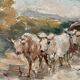 Painting of a Basque shepherd and his cows / antique oil painting