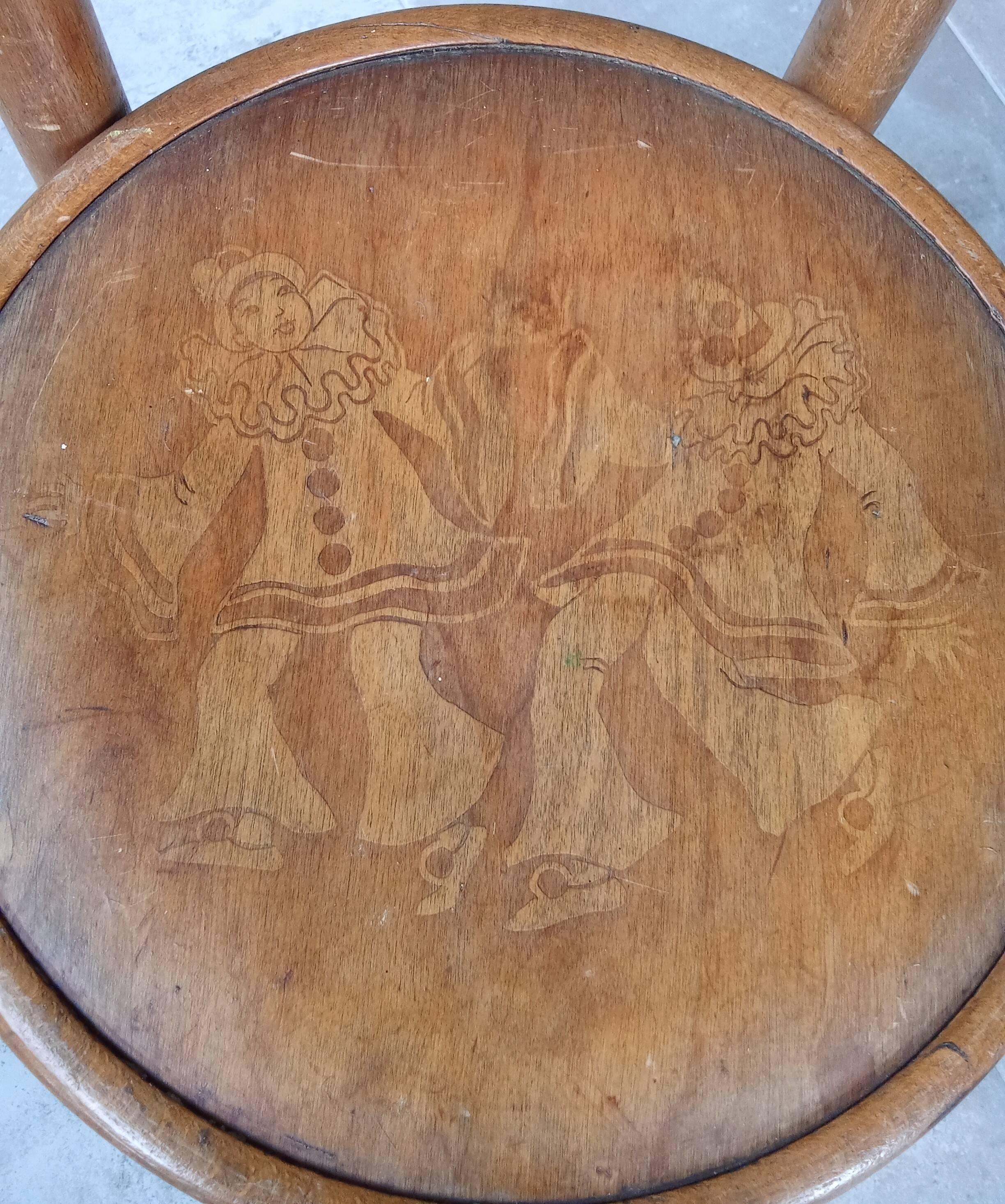 Old small Fischel children's chair with Pierrot decor