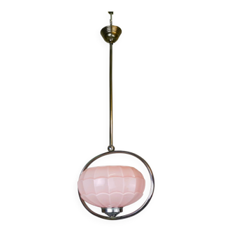 Portuguese Art Deco pink opaline glass hanging lamp 1960s