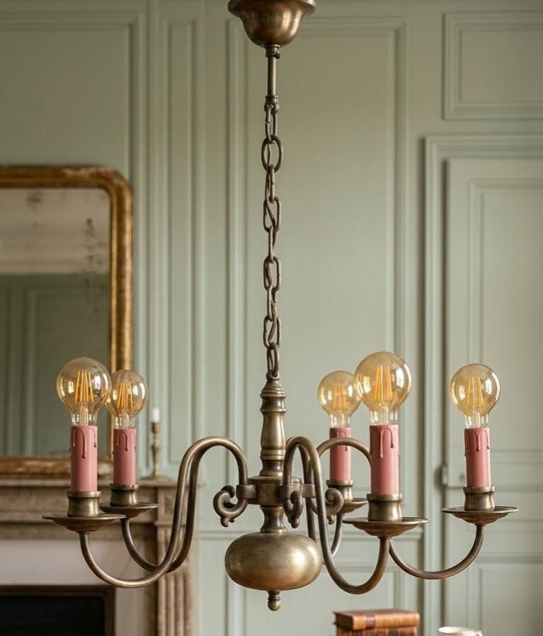 Magnificent Vintage Dutch Chandelier in Patinated Brass – 5 Arms