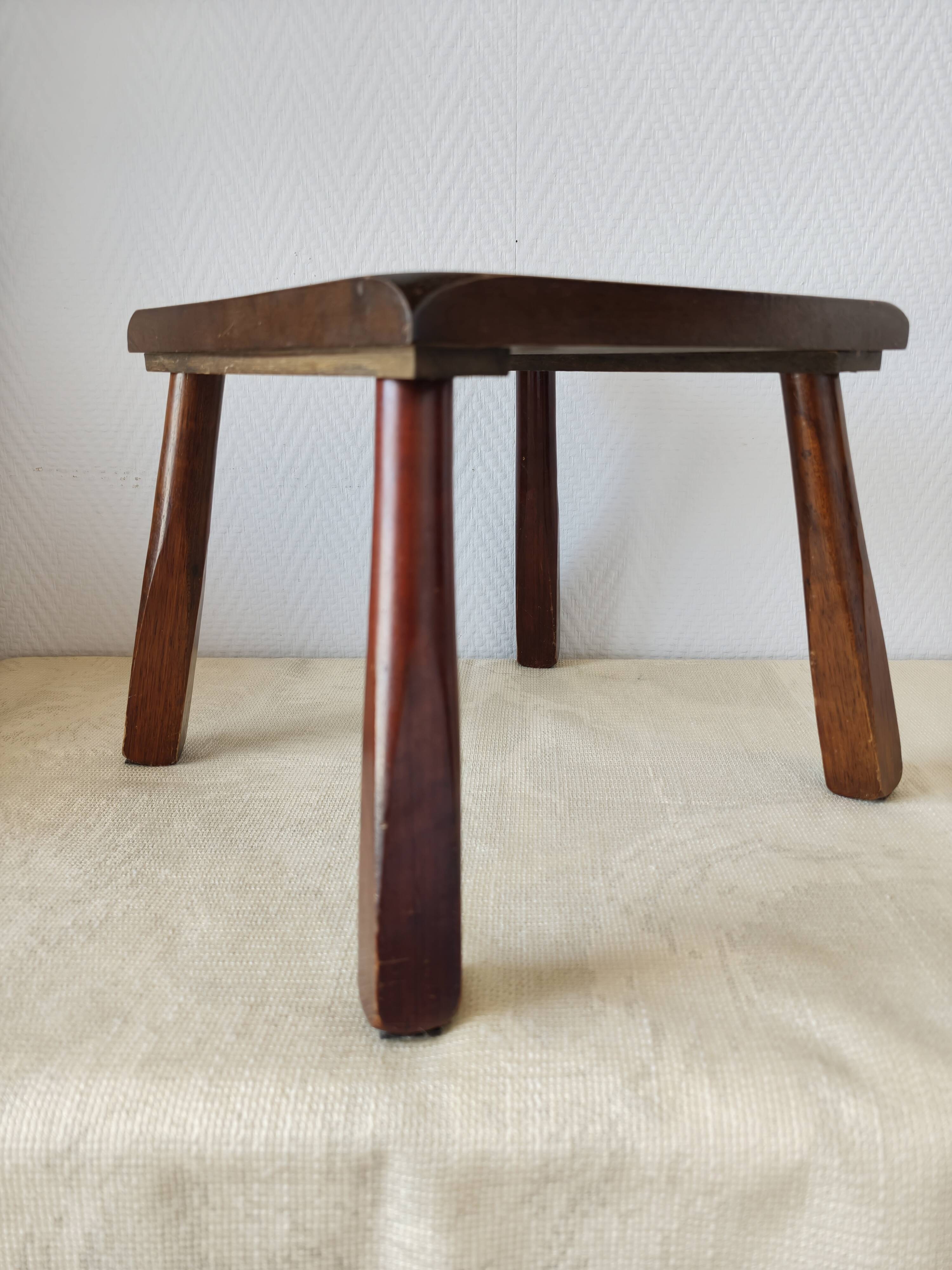 Wooden stool in Scandinavian style, handcrafted, circa 1960.