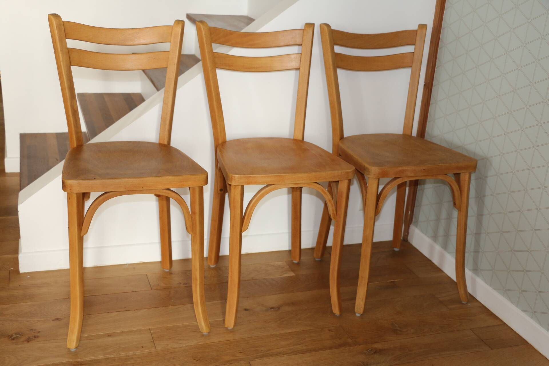 Set of 8 classic Baumann chairs 1950 light beech