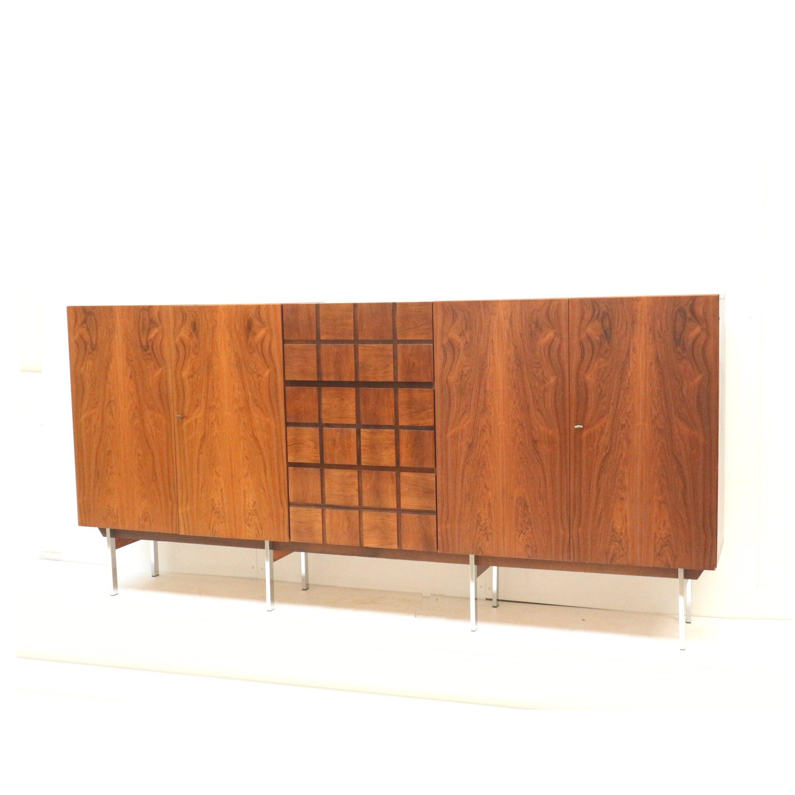 Unique vintage design sideboard made of rosewood with a bar section from the 1960s