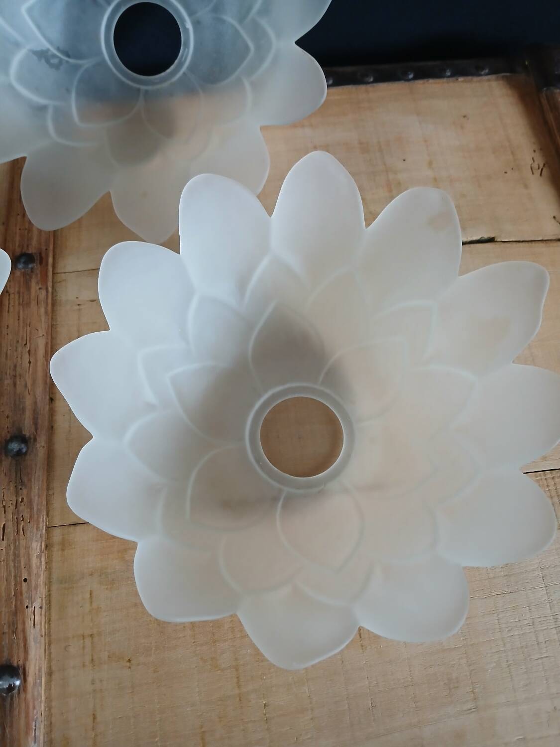 Set of 3 Art Deco glass paste pendant lights