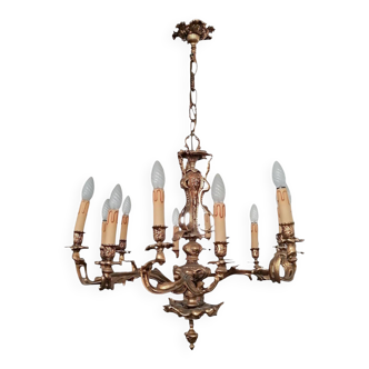 Lampadario in bronzo a 12 luci in stile Luigi XVI