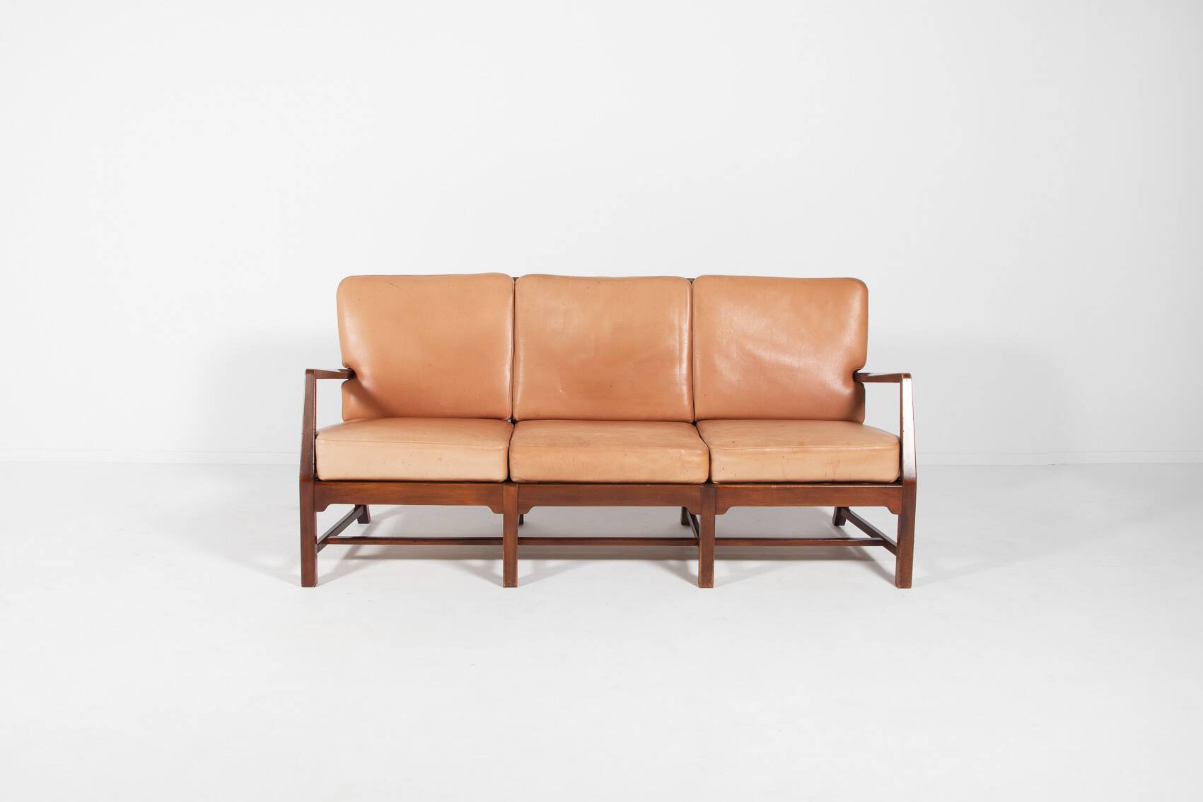 Mid-Century Danish Modern 3-seats sofa with cognac leather cushions