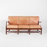 Mid-Century Danish Modern 3-seats sofa with cognac leather cushions